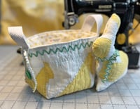 Image 4 of Vintage Yellow Quilted Basket with Bunny