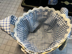 Image of Vintage Blue Quilted Basket with Bunny