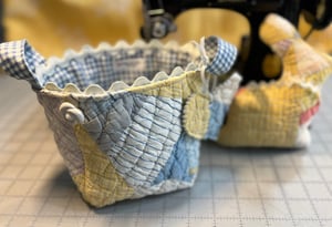 Image of Vintage Blue Quilted Basket with Bunny