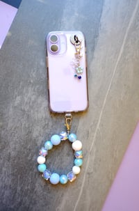 Image 1 of Handmade Cellphone Blue Accessory SET, wristlet, charm, beads, gift, iPhone, Samsung, phone