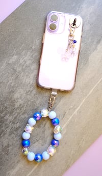 Image 1 of Handmade Cellphone Blue Accessory SET, wristlet, charm, beads, gift, iPhone, Samsung, phone, android