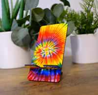 Image 1 of Handmade Cellphone Stand Dock, Tie Dye, iPhone, Samsung, android, gift, phone, charging, stand