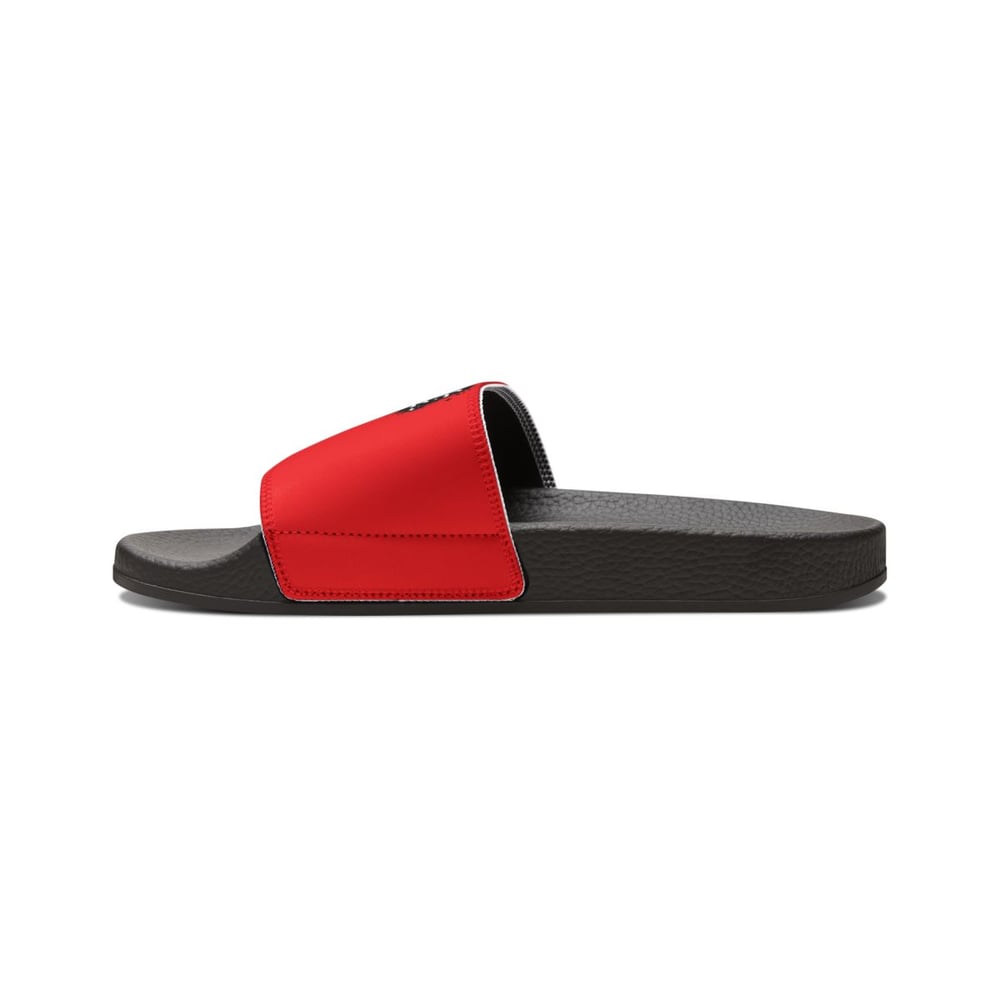 Image of Women's Slide Sandals — Red Removable-Strap Slides with 'Rare, Bold, Unforgettable' Graphic