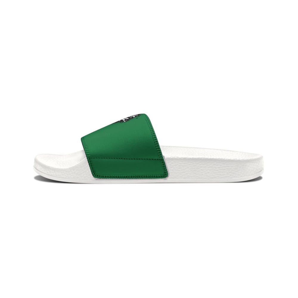 Image of Slide Sandals — Green "Rare Bold Unforgettable" Removable-Strap Pool Slides