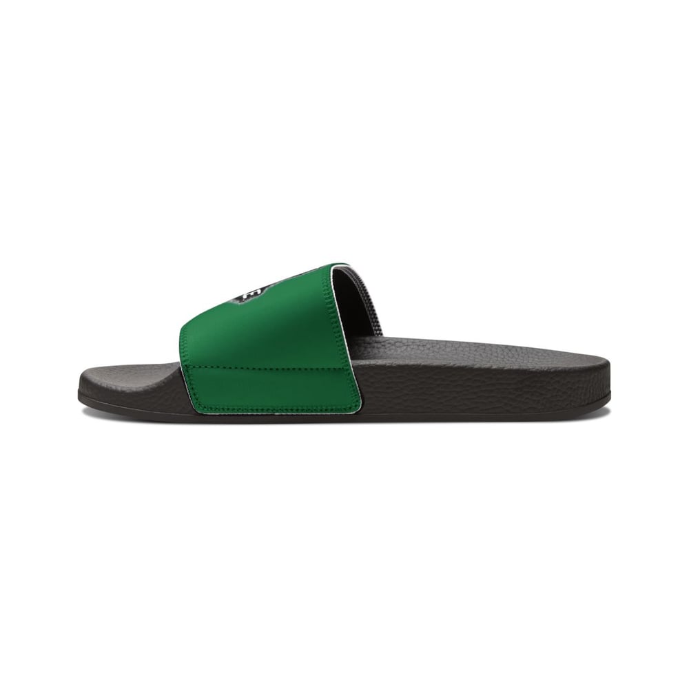 Image of Slide Sandals — Green "Rare Bold Unforgettable" Removable-Strap Pool Slides