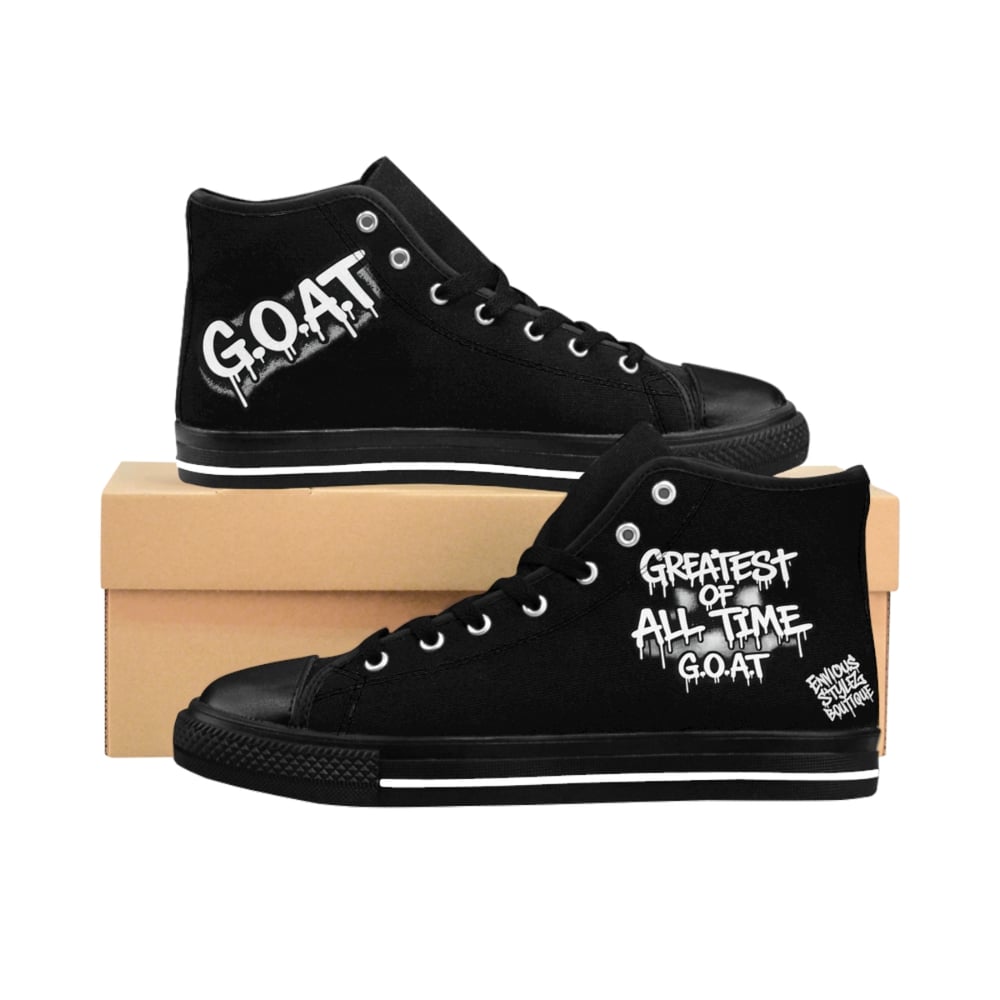 Image of GOAT High-Top Sneakers — 'Greatest Of All Time' Black Canvas Shoes