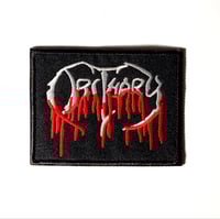 Image 1 of Obituary Bleeding Band Logo Embroidered Patch With Merrowed Edge