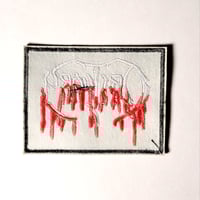 Image 2 of Obituary Bleeding Band Logo Embroidered Patch With Merrowed Edge
