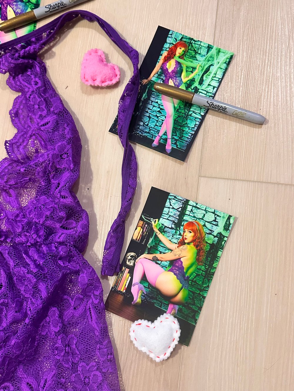 Image of Worn Daphne lingerie and five signed 4x6s photos 