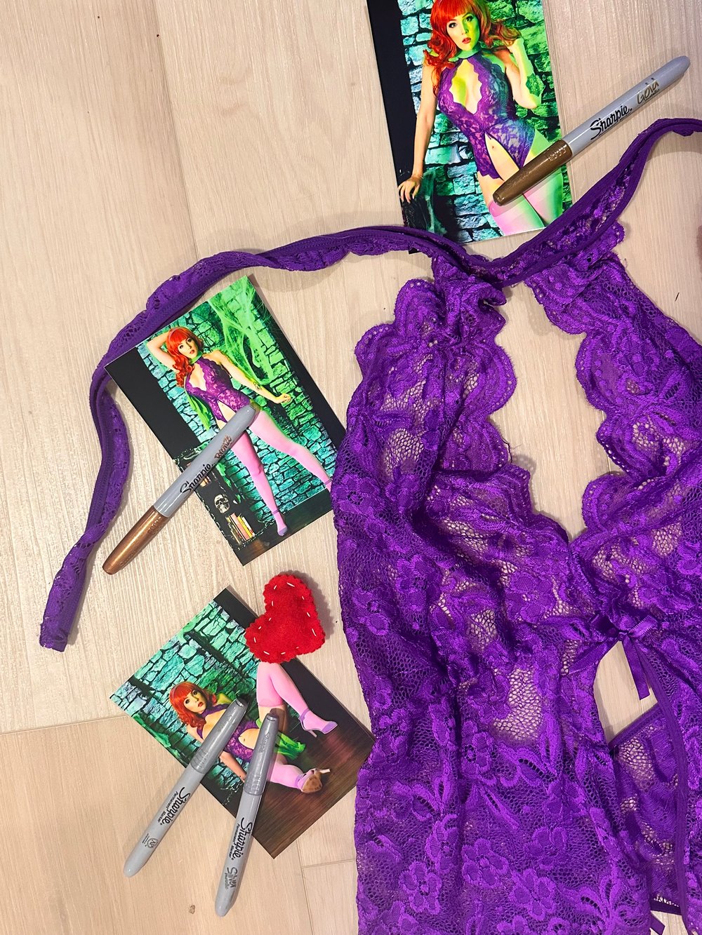 Image of Worn Daphne lingerie and five signed 4x6s photos 