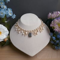 Image 13 of Labradorite Moonstone Pearl Tiered Choker Necklace | Amirah