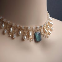 Image 4 of Labradorite Moonstone Pearl Tiered Choker Necklace | Amirah