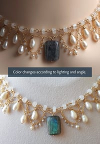 Image 7 of Labradorite Moonstone Pearl Tiered Choker Necklace | Amirah