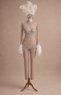 Image 1 of Showgirl Crystal Costume with Crystal Catsuit, Headpiece & Feather Boa | The Life of O’Reilly