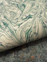 Image 4 of One of a kind hand marbled paper  - Hand Marbled with Inky splatters - Sea Greens
