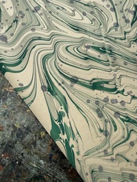 Image 5 of One of a kind hand marbled paper  - Hand Marbled with Inky splatters - Sea Greens