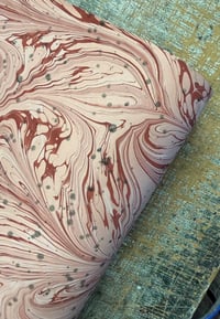 Image 2 of One of a kind hand marbled paper  - Hand Marbled with Inky splatters - Pink & Red