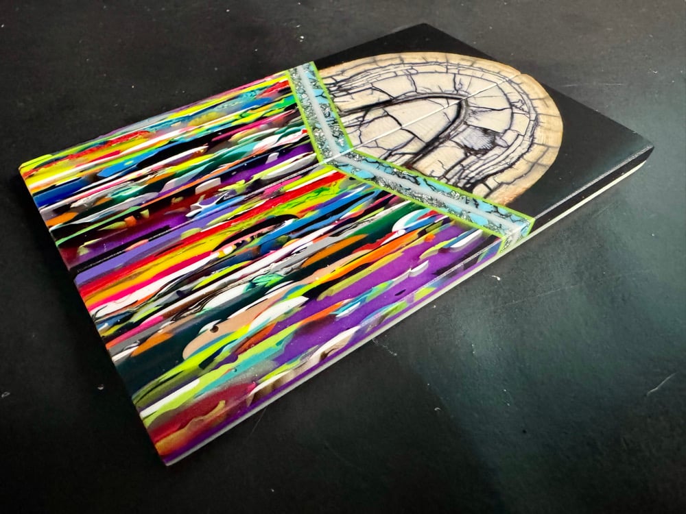 Image of Mammoth Tusk & @Kaoticartworks Overpour Resin GLOW Segmented Knife Scales 