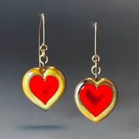 Red Hearts f- Art Glass Earrings.