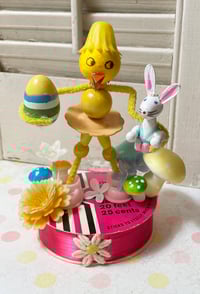 Vintage Chick on Ribbon Spool Easter Spring Decoration