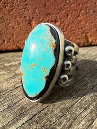 Image 1 of WL&A Handmade Old Style Heavy Ingot Natural Black Jack Turquoise Medicine Ring - Size 11