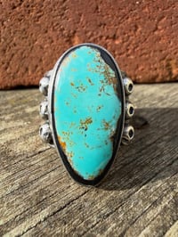Image 2 of WL&A Handmade Old Style Heavy Ingot Natural Black Jack Turquoise Medicine Ring - Size 11