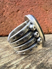 Image 4 of WL&A Handmade Old Style Heavy Ingot Natural Black Jack Turquoise Medicine Ring - Size 11