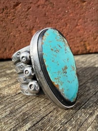 Image 3 of WL&A Handmade Old Style Heavy Ingot Natural Black Jack Turquoise Medicine Ring - Size 11