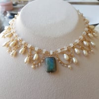 Image 9 of Labradorite Moonstone Pearl Tiered Choker Necklace | Amirah