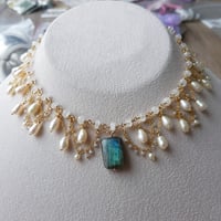 Image 8 of Labradorite Moonstone Pearl Tiered Choker Necklace | Amirah