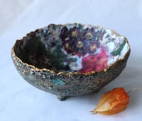 Image 2 of Handmade Floral Paper Mache Bowl | Eco Art Decor with Gold Rim | ArtMood