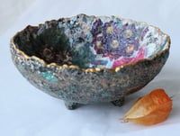Image 11 of Handmade Floral Paper Mache Bowl | Eco Art Decor with Gold Rim | ArtMood