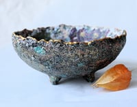 Image 10 of Handmade Floral Paper Mache Bowl | Eco Art Decor with Gold Rim | ArtMood