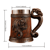 Image 4 of 👑The Armored Kingdom Walnut Brown Battleborn Dragon Mug-Handcrafted-Solid Construction-Easy Grip