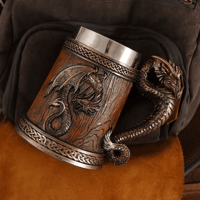 Image 3 of 👑The Armored Kingdom Walnut Brown Battleborn Dragon Mug-Handcrafted-Solid Construction-Easy Grip