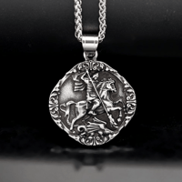 Image 2 of 👑The Armored Kingdom Saint George Dragon Slayer Necklace-Brotherhood-Detailed Engraving