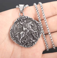 Image 3 of 👑The Armored Kingdom Saint George Dragon Slayer Necklace-Brotherhood-Detailed Engraving