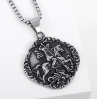 Image 5 of 👑The Armored Kingdom Saint George Dragon Slayer Necklace-Brotherhood-Detailed Engraving