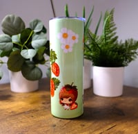 Image 3 of Handmade Strawberry 20oz Stainless Steel Tumbler, hot, cold, straw, gift, cup, bow, gnome, red