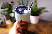 Image 4 of Handmade Strawberry 20oz Stainless Steel Tumbler, hot, cold, straw, gift, cup, bow, gnome, red
