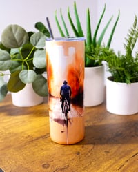 Image 1 of Handmade Cyclist and Beautiful Background 20oz Stainless Steel Tumbler, straw, hot, cold, cup, gift