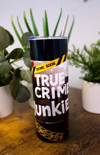 Image 1 of Handmade True Crime Junkie Stainless Steel 20oz Tumbler, drink, hot, cold, stanley, cup, show