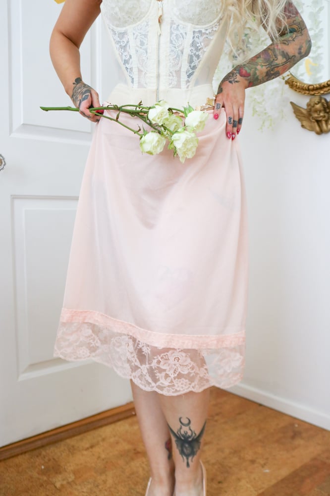 Image of Rare Vintage Designer Emilio Pucci for Formfit Rogers Peachy Pink Half Slip (Medium)