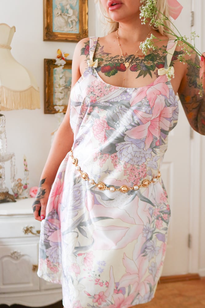 Image of 90s Sante Pastel Floral Nightgown with Bow Details (XL)