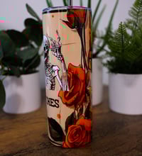 Image 3 of Handmade Murder Shows and Comfy Clothes 20oz Stainless Steel Tumbler, skeleton, rose, cup