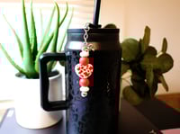 Image 1 of Handmade Red and White Heart Straw Charm with bow, tumbler, Stanley, gift, accessory, charms, cup