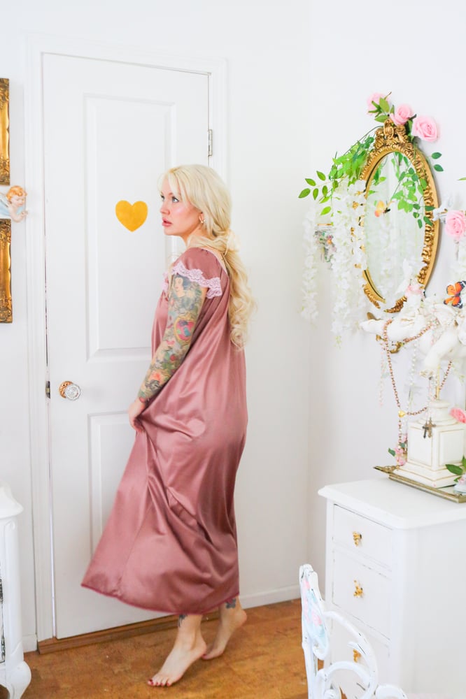 Image of Vintage Dark Dusty Mauve Ankle Length Gown with Cap Sleeves (Small)