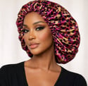 Leopard Floral Satin Print Reversible Bonnets