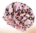 Leopard Floral Satin Print Reversible Bonnets