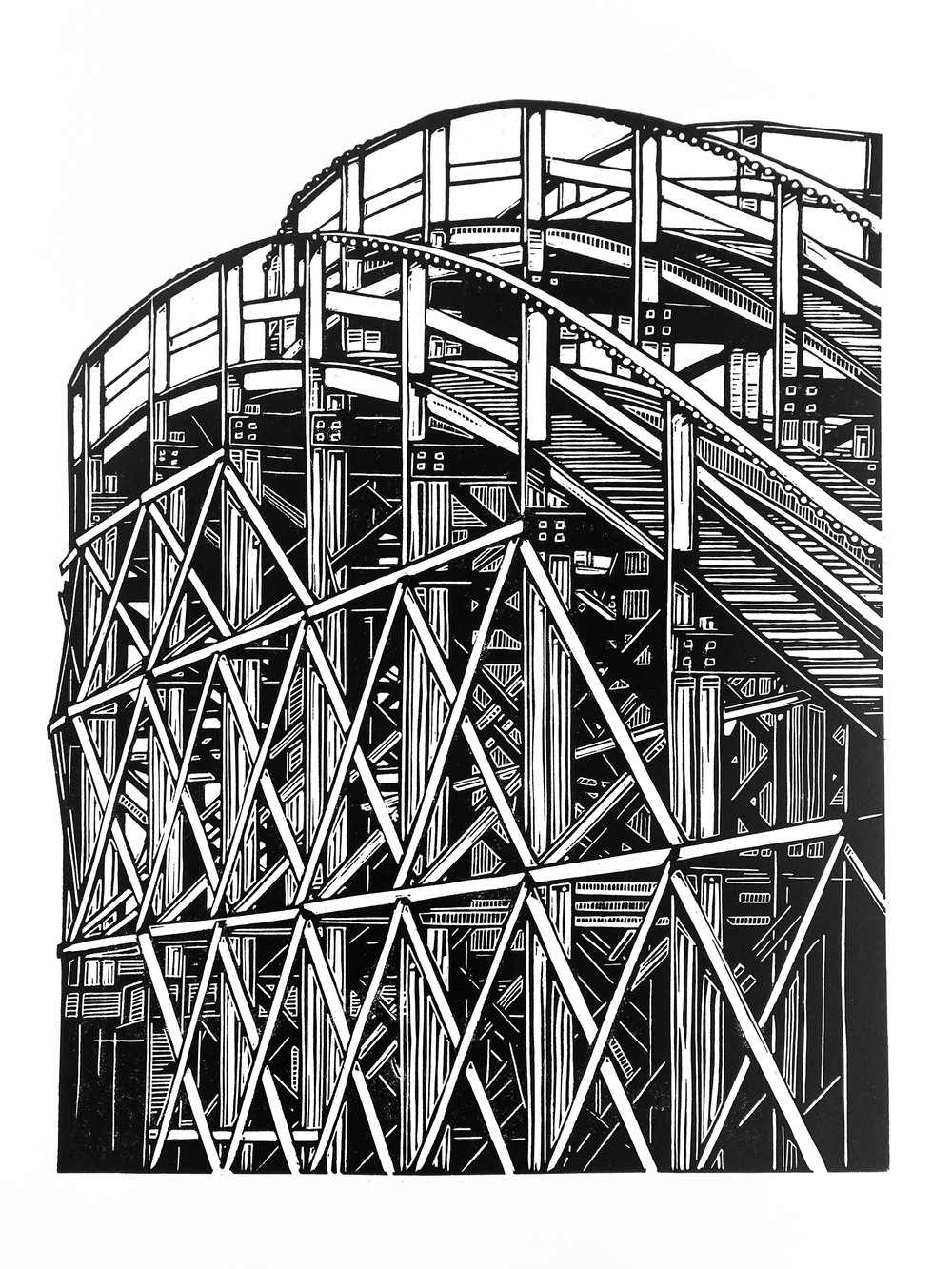 Scenic Railway linocut print - portrait